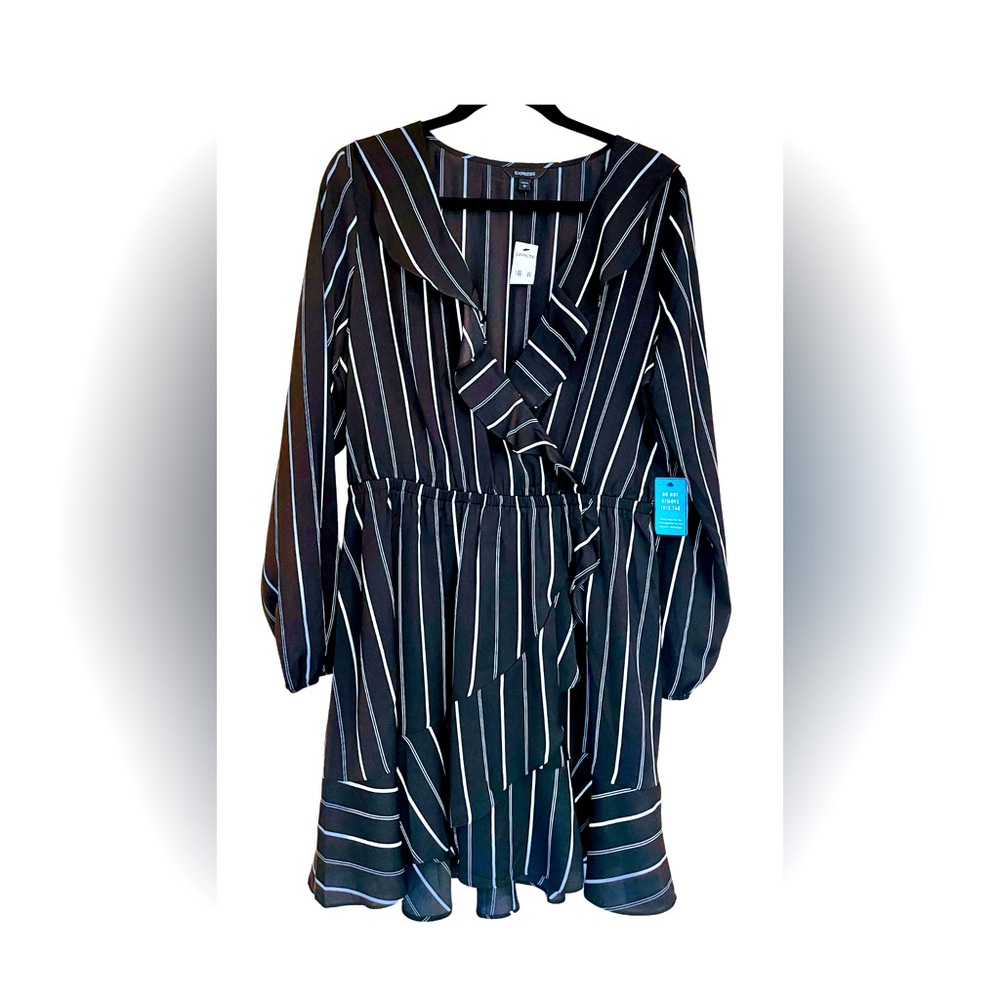 Express V-neck black and white striped long sleeve dress.